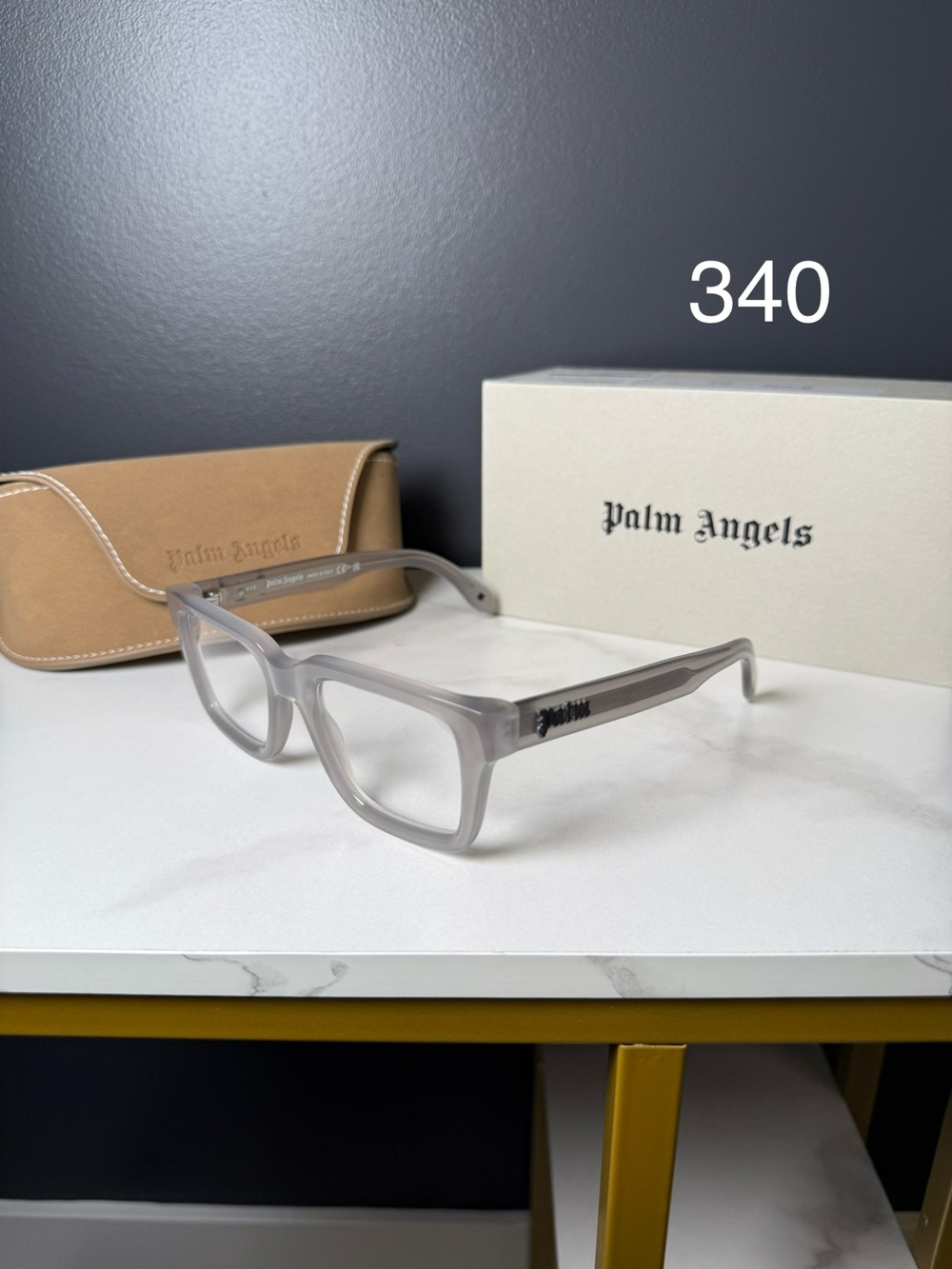 Palm Angels Frosted Gray Rectangular Glasses